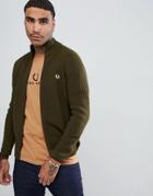 Fred Perry Zip Thru Rib Cardigan In Dark Khaki - Green
