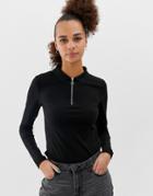 New Look Polo Top With Zip In Black - Black
