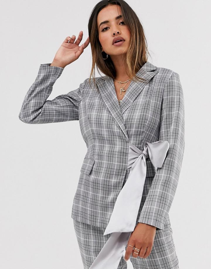 Unique21 Large Check Tie Front Blazer-multi