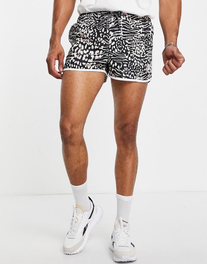 Jack & Jones Intelligence Racer Swim Shorts In Animal Print-black