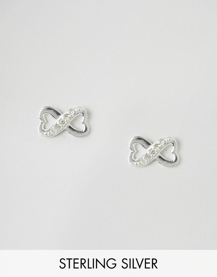 Asos Sterling Silver Infinity Crystal Heart Stud Earrings - Clear
