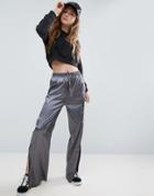 Asos Premium Satin Wide Leg Track Pants With Side Split - Multi