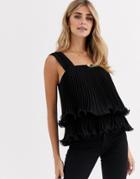 Asos Design Double Layer Pleated Top With Square Neck