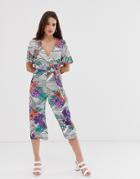 Influence Culotte Jumpsuit In Stripe Floral Mix - Multi