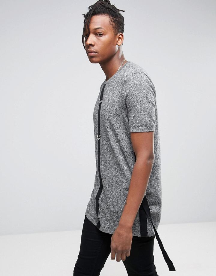 Asos Longline Knitted T-shirt With D Rings - Gray