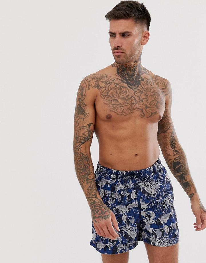 Selected Homme Swim Shorts With Floral Print-navy