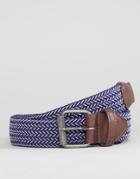 Asos Wide Woven Belt In Navy And White - Navy