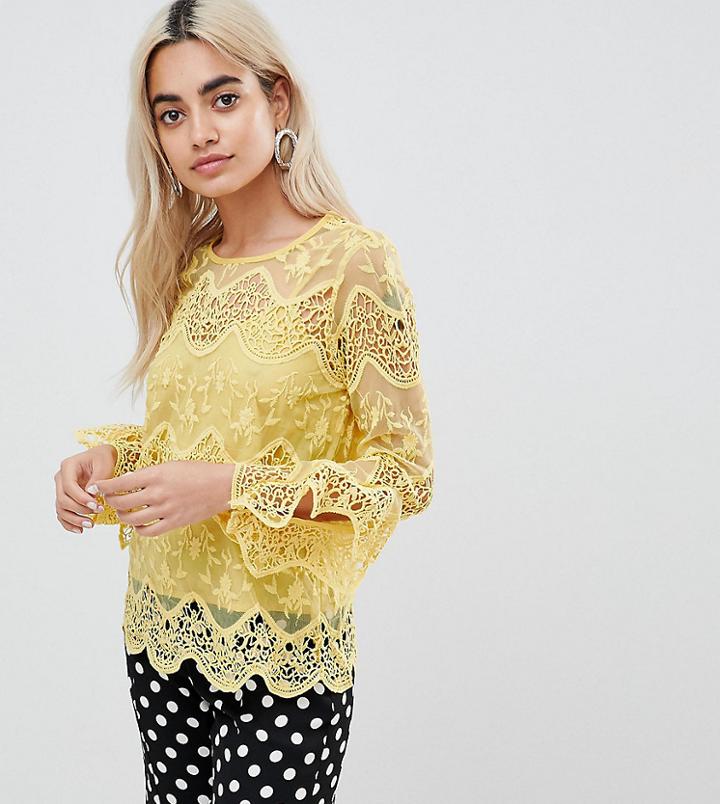 River Island Petite All Over Lace Blouse - Yellow