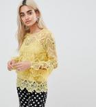 River Island Petite All Over Lace Blouse - Yellow
