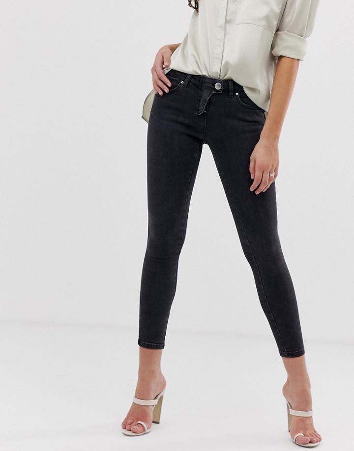 Asos Design Whitby Low Rise Jeans With Western Fly Detail In Clean Black - Black