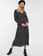 Asos Design Maternity Exclusive Tie Waist Button Through Midi Dress In Polka Dot