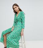 Asos Tall Pleated Maxi Dress With Side Buttons In Floral - Multi