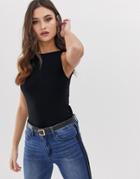 Asos Design Top With Clean High Neck In Rib In Black
