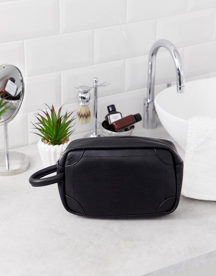 Burton Menswear Faux Leather Toiletry Bag In Black - Black