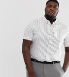 Asos Design Plus Skinny Fit Short Sleeve Shirt With Stripe - White
