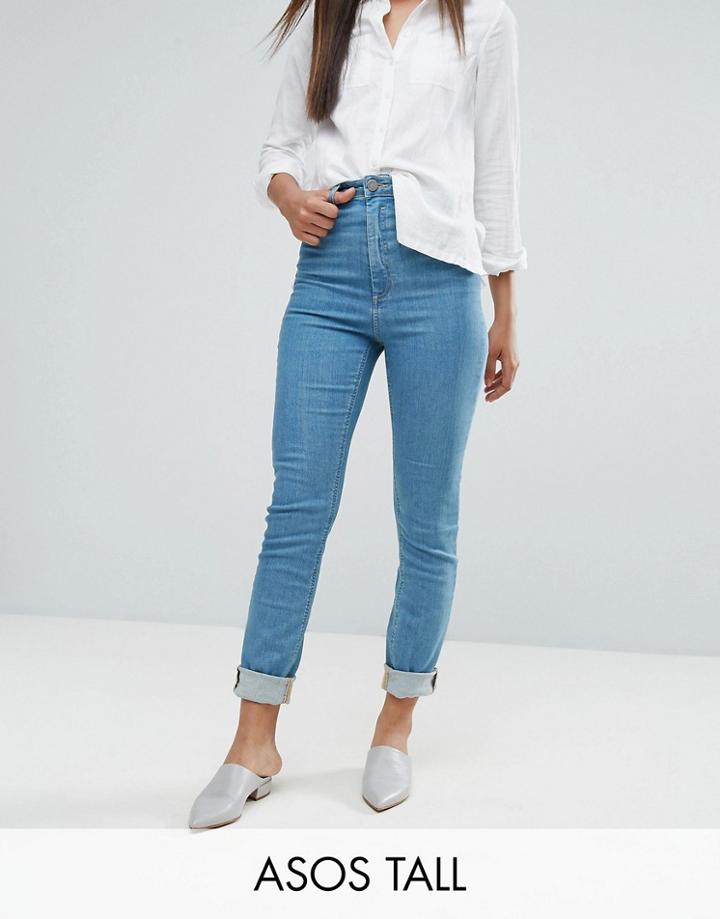 Asos Tall Farleigh High Waist Slim Mom Jeans In Xanadu Bright Blue - Blue