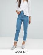 Asos Tall Farleigh High Waist Slim Mom Jeans In Xanadu Bright Blue - Blue