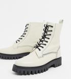 Asra Exclusive Billie Lace-up Flat Boots With Stitch Detail In Bone Leather-white