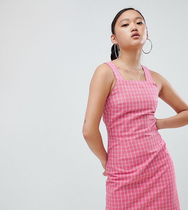 Daisy Street Pinafore Dress In Check - Pink