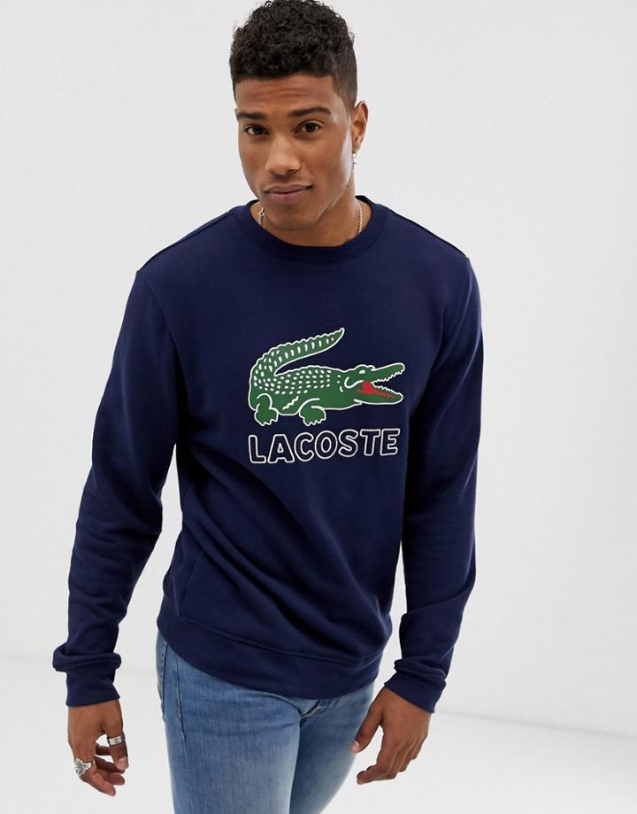 Lacoste Large Croc Logo Crew Neck Sweat In Navy