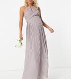 Tfnc Maternity Bridesmaid Pleated Wrap Detail Maxi Dress In Gray-grey