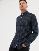 River Island Slim Fit Shirt With Green Stripes In Navy - Navy