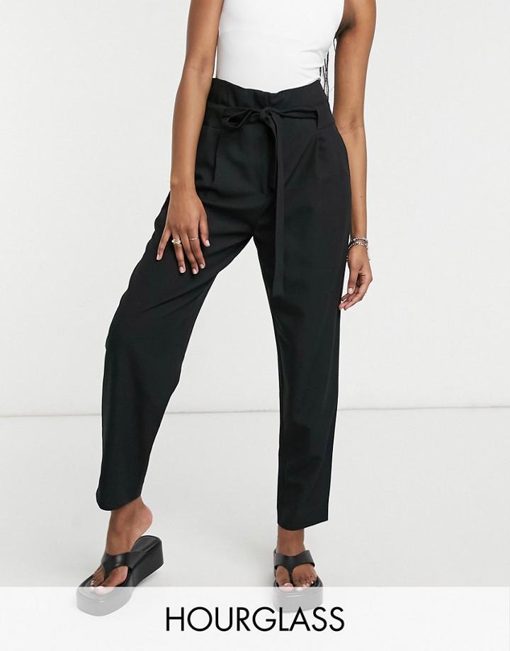 Asos Design Hourglass Tailored Tie Waist Tapered Ankle Grazer Pants-black