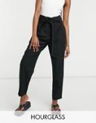 Asos Design Hourglass Tailored Tie Waist Tapered Ankle Grazer Pants-black