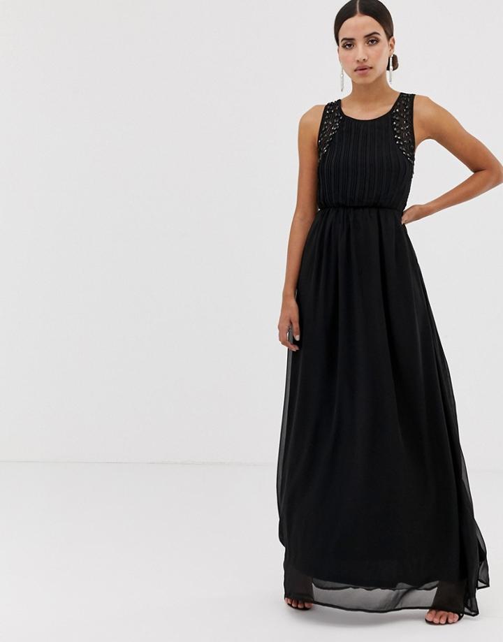Ax Paris Tulle Maxi Dress With Embellished Detail - Black