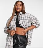I Saw It First Plus Brushed Check Oversized Shirt-neutral