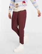 Asos Design Tapered Smart Pants In Burgundy Stripe