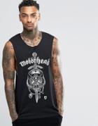 Asos Motorhead Sleeveless T-shirt With Extreme Dropped Armhole - Black