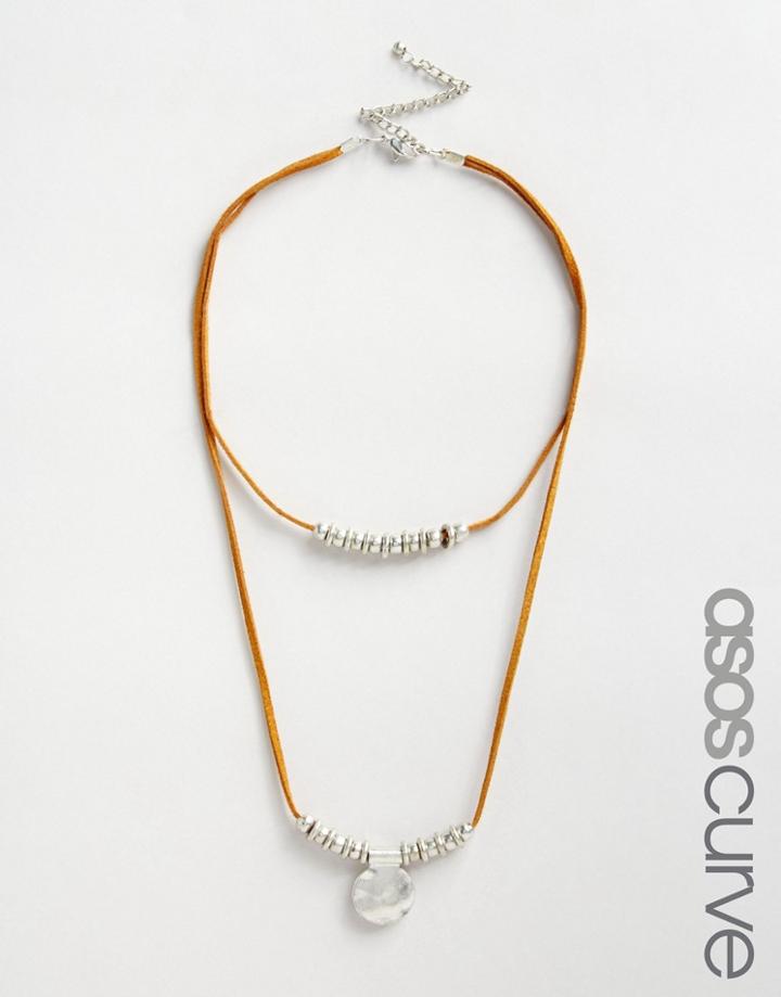 Asos Curve Western Leather Cord Disc Choker Necklace - Brown
