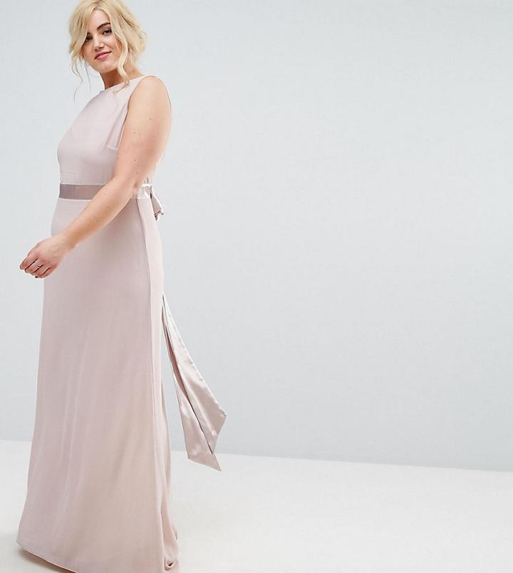 Tfnc Plus Sateen Bow Back Maxi Bridesmaid Dress-pink