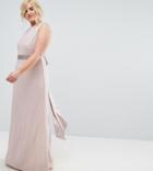 Tfnc Plus Sateen Bow Back Maxi Bridesmaid Dress-pink