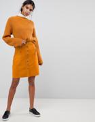 Selected Suede Button Up Skirt - Tan