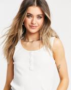Only Tank Top With Scoop Neck And Button Front In White