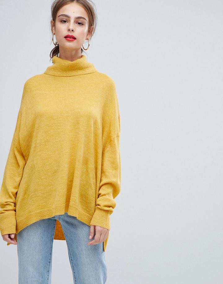 Pieces Roll Neck Sweater - Yellow