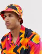 Asos Design Two-piece Bucket Hat In Neon Warped Ombre Print-black