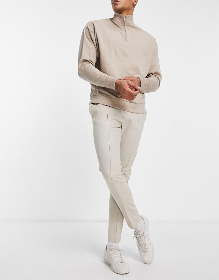 Asos Design Skinny Ankle Grazer Smart Jogger With Contrast Drawcord In Beige-neutral