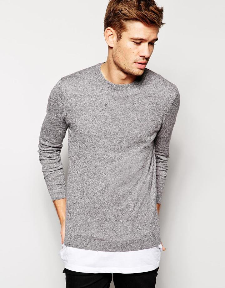 Asos Crew Neck Sweater In Gray Cotton - Gray