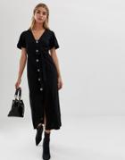 Asos Design Faux Shell Button Through Maxi Tea Dress-black