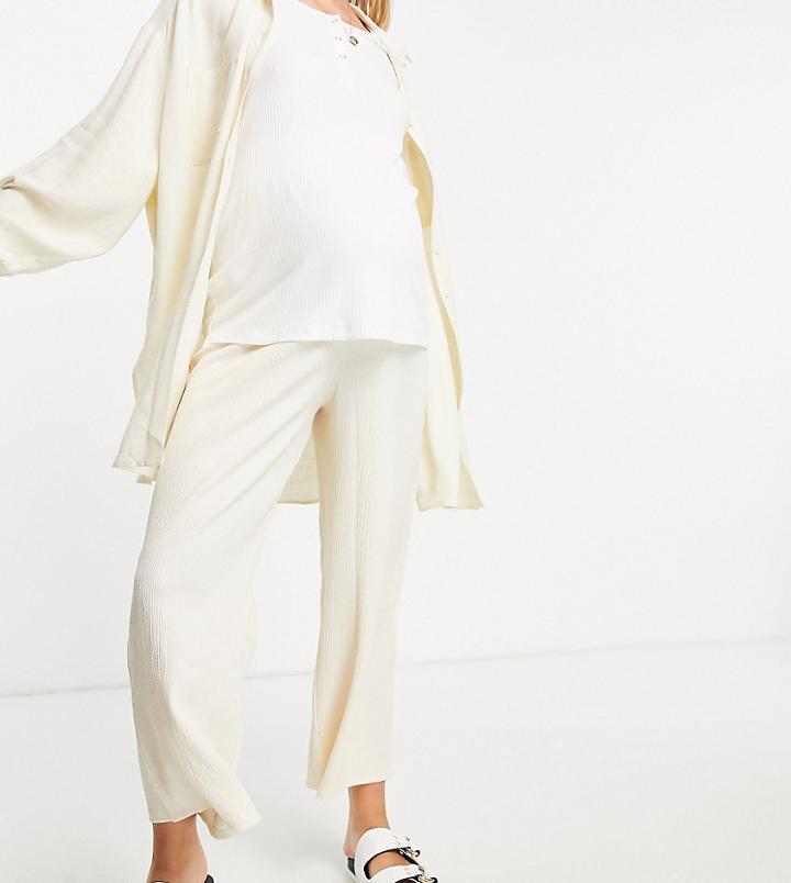 Asos Design Maternity Over The Bump Textured Culotte With Shirred Waist In Apricot-orange