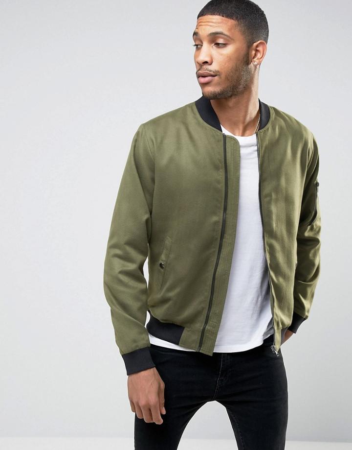 Only & Sons Bomber Jacket In Soft Touch Fabric - Green
