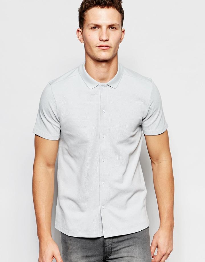Selected Homme Polo Shirt With Full Length Placket - Gray
