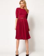 Asos Midi Dress With Pleated Skirt - Red