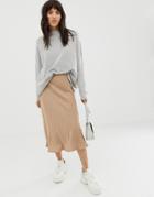 Asos White Midi Skirt In Ecovera - Brown