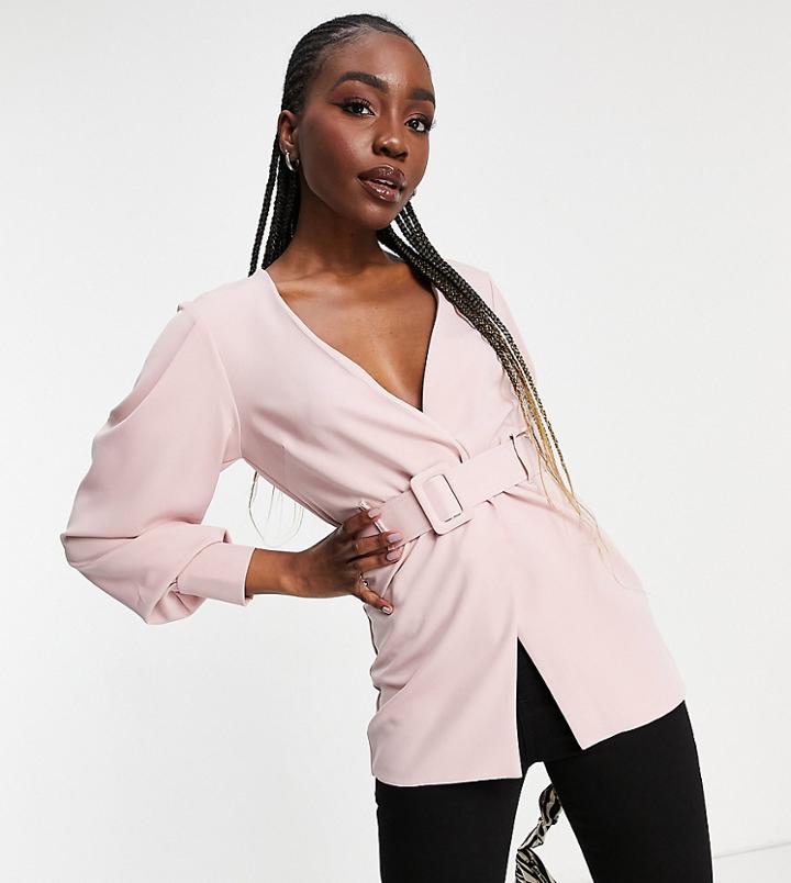 Asos Design Tall Structured Longline Top With Belt Detail In Dusty Pink
