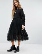 Navy London Lace Layered Skirt - Black