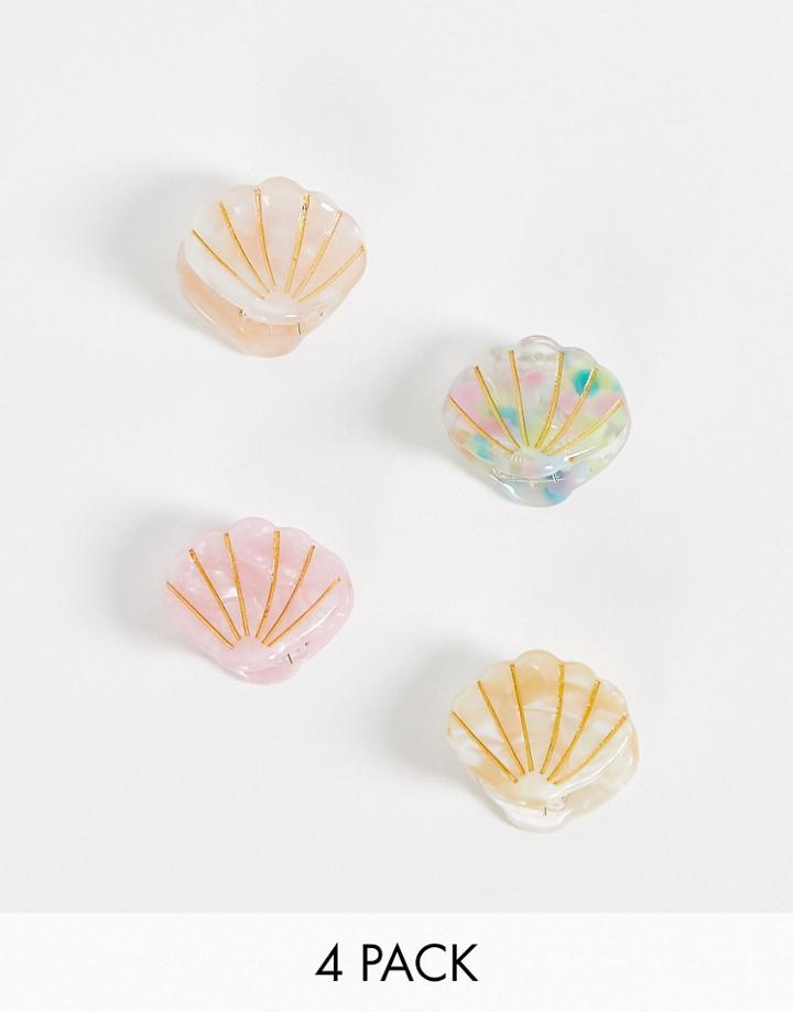 Asos Design Pack Of 4 Mini Shell Hair Claws In Multi Colors